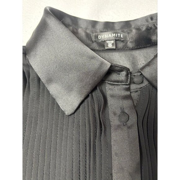 Dynamite Sheer Button Up Blouse Tuxedo Style Black Size XXS - Picture 9 of 11